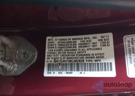 2011 Honda Cr-V Ex-L z USA, uszkodzony, nr VIN 5J6RE4H73BL062828